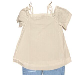 1X-White off the shoulder ribbon straps at the shoulder Belle & Sky Woman top